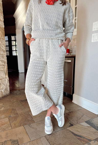 A Cozy Dream Wide Legs Pants, white and black textured wide leg pants