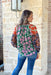 Autumn Blooms Floral Blouse, green, pink, purple, red, sage, blue and orange abstract floral button up blouse