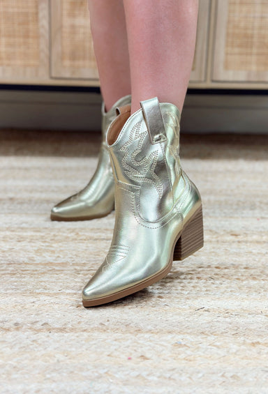 Blazing Metallic Gold Western Boot, gold metallic bootie