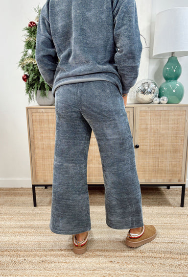 Canceled Plans Chenille Pants in Gray, chenille wide leg pant with pockets
