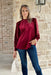 Caught Crushing Velvet Top, red velvet long sleeve blouse with patterned print on the sleeves