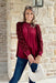 Caught Crushing Velvet Top, red velvet long sleeve blouse with patterned print on the sleeves