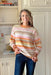 Cozy Weekend Striped Sweater, orange, pink, brown, tan, cream, mustard striped sweater