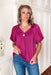 Dixie Blouse in Plum, fuchsia blouse with puff sleeves and soft v-neck