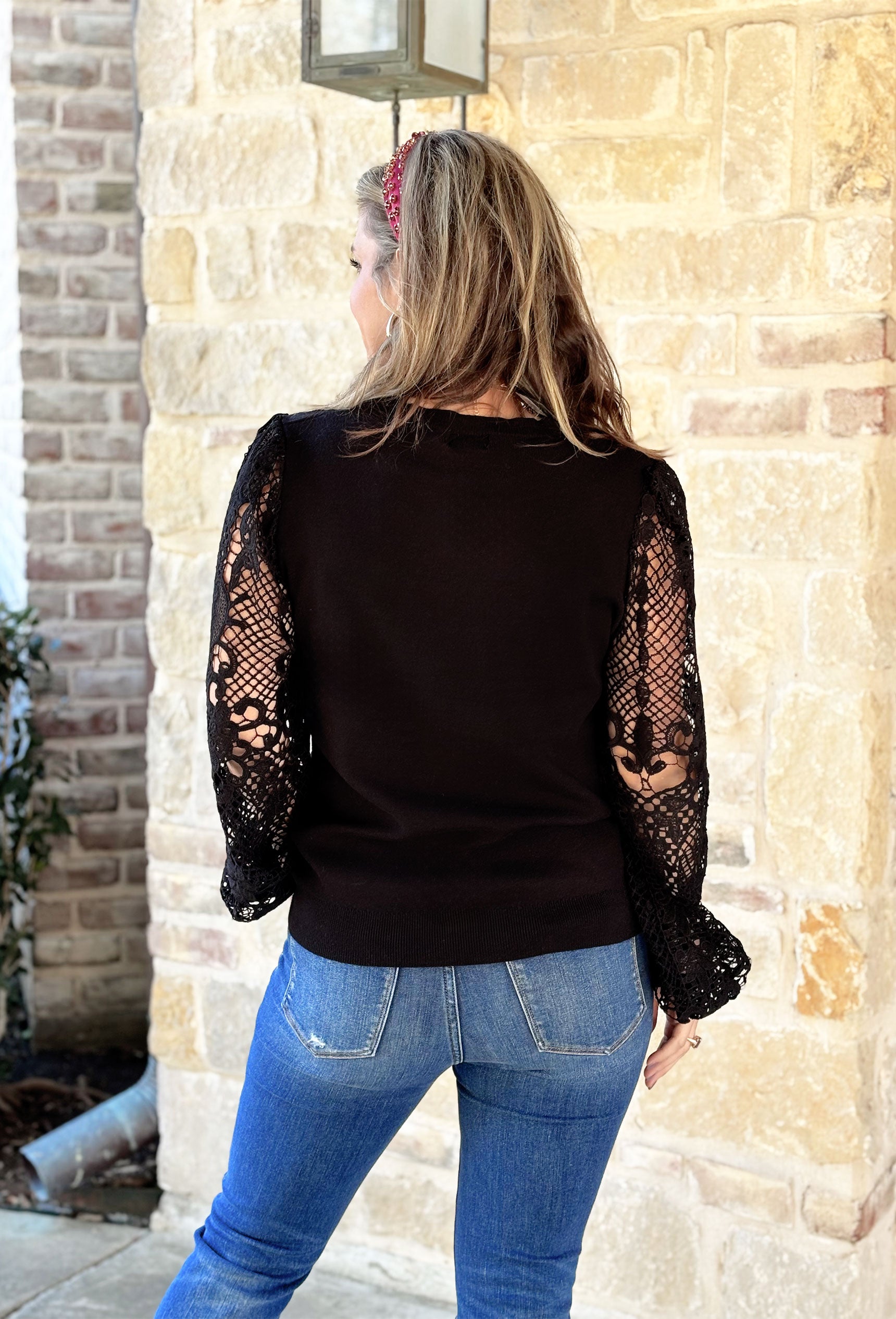 Everything Has Changed Top, black long sleeve top with lace sleeves 