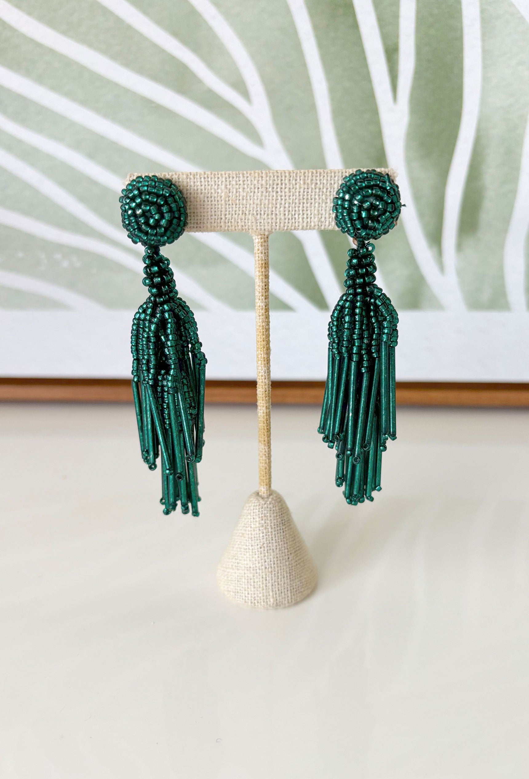 Express Yourself Earrings in Teal, green beaded tassel earrings