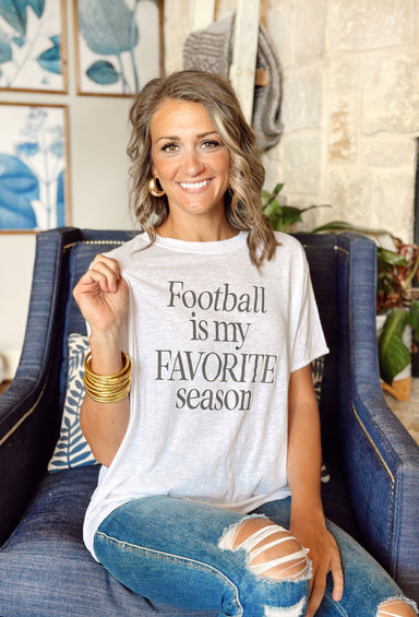 Z SUPPLY Boyfriend Football Team, white lightweight t-shirt with "football is my favorite season" on it
