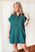 Gretchen Corduroy Dress in Forest, short sleeve button up corduroy dress with rolled sleeves, collar, and front pocket