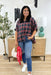 Harvest Moon Flannel Top in Black, dolman sleeve flannel with red, green, blue, black, and cream
