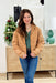 Layers Of Love Jacket in Spice, quilted puffer zip-up jacket with drawstrings on the waist in camel