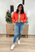 Layers Of Love Jacket in Tomato, quilted puffer zip-up jacket with drawstrings on the waist in tomato red