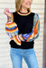 Loud & Clear Sweater, black sweater with water color sheer blouse sleeves with ruffles on the wrists