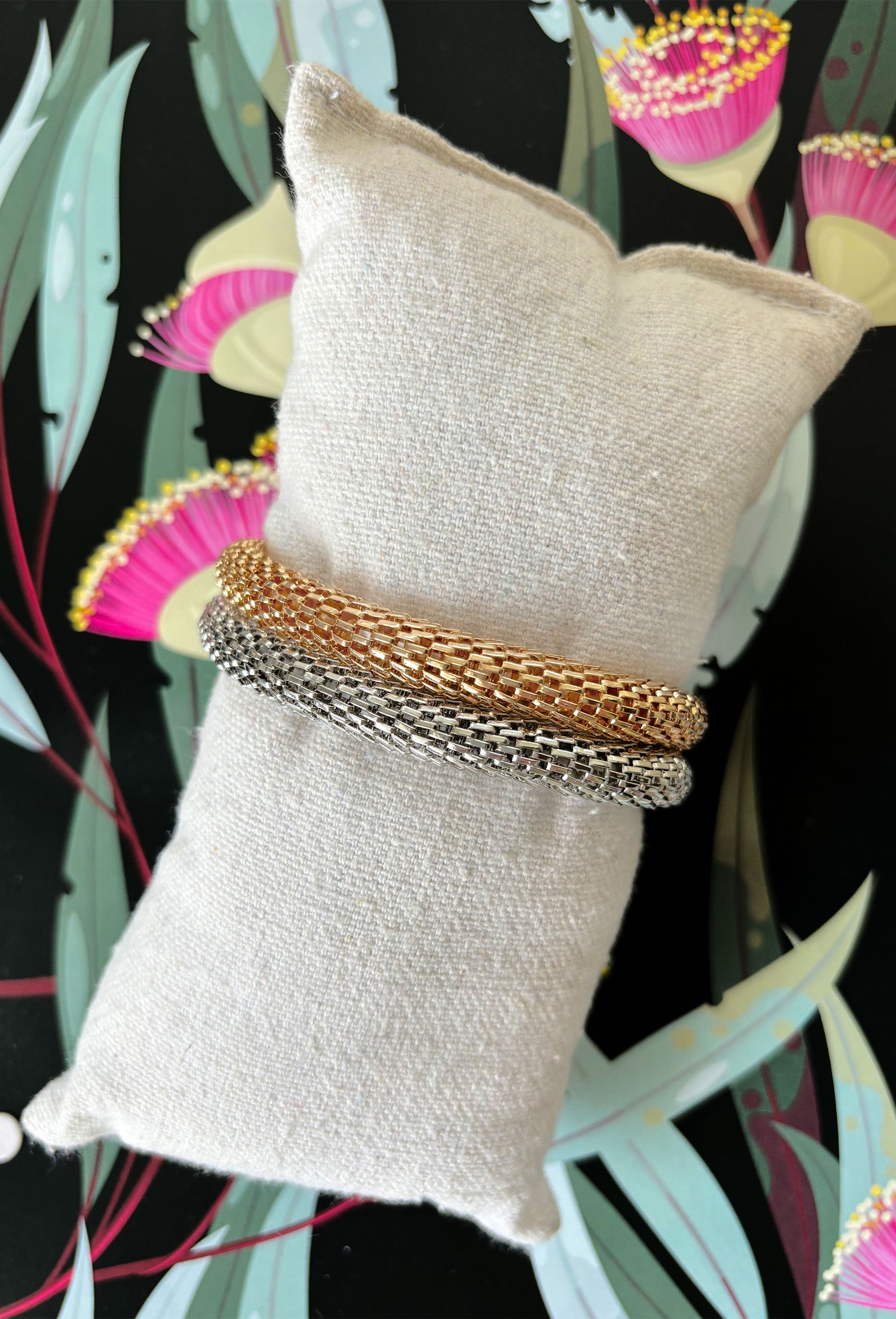 Melanie Bracelet Set in Mixed Metals, gold and silver stretchy bracelets