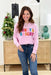 Merry & Bright Sweatshirt, light pink crewneck with shearling "merry & bright" in multi colors
