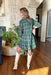 So Plaid You're Mine Dress in Green, plaid quarter sleeve mini dress with soft v-neck and tiering