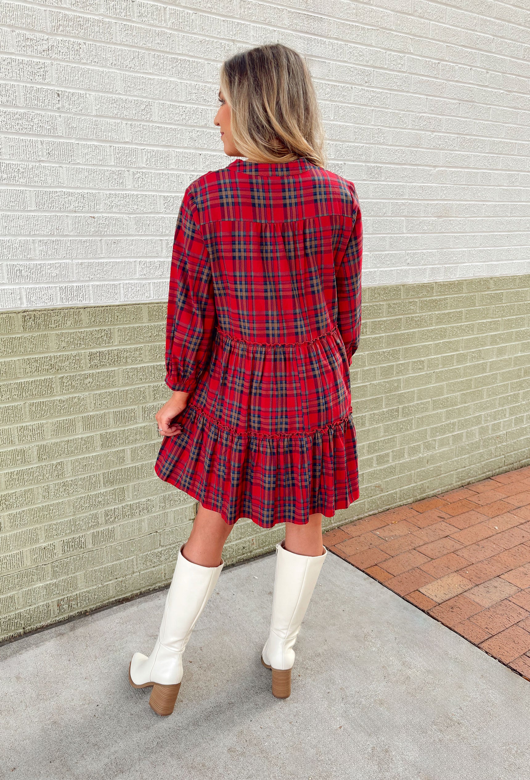 So Plaid You're Mine Dress in Red, red plaid long sleeve dress 