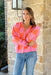 Speed Dial Checkered Cardigan, pink and orange checkered cardigan