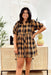 Spiced Latte Plaid Dress, black and yellow plaid baby doll dress with collar and buttons all the way down