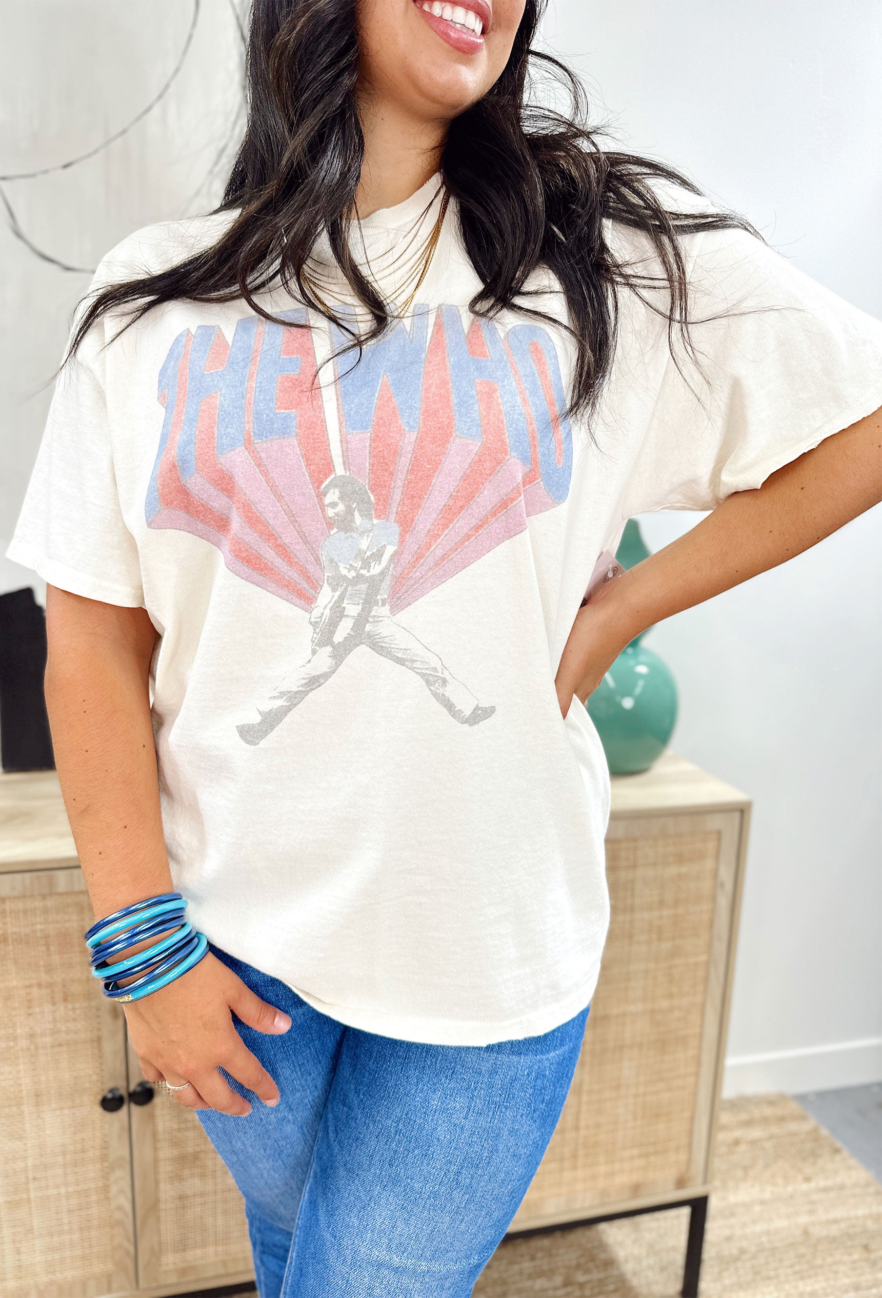 The Who Graphic Tee, cream graphic tee with red, blue and grey the who graphic