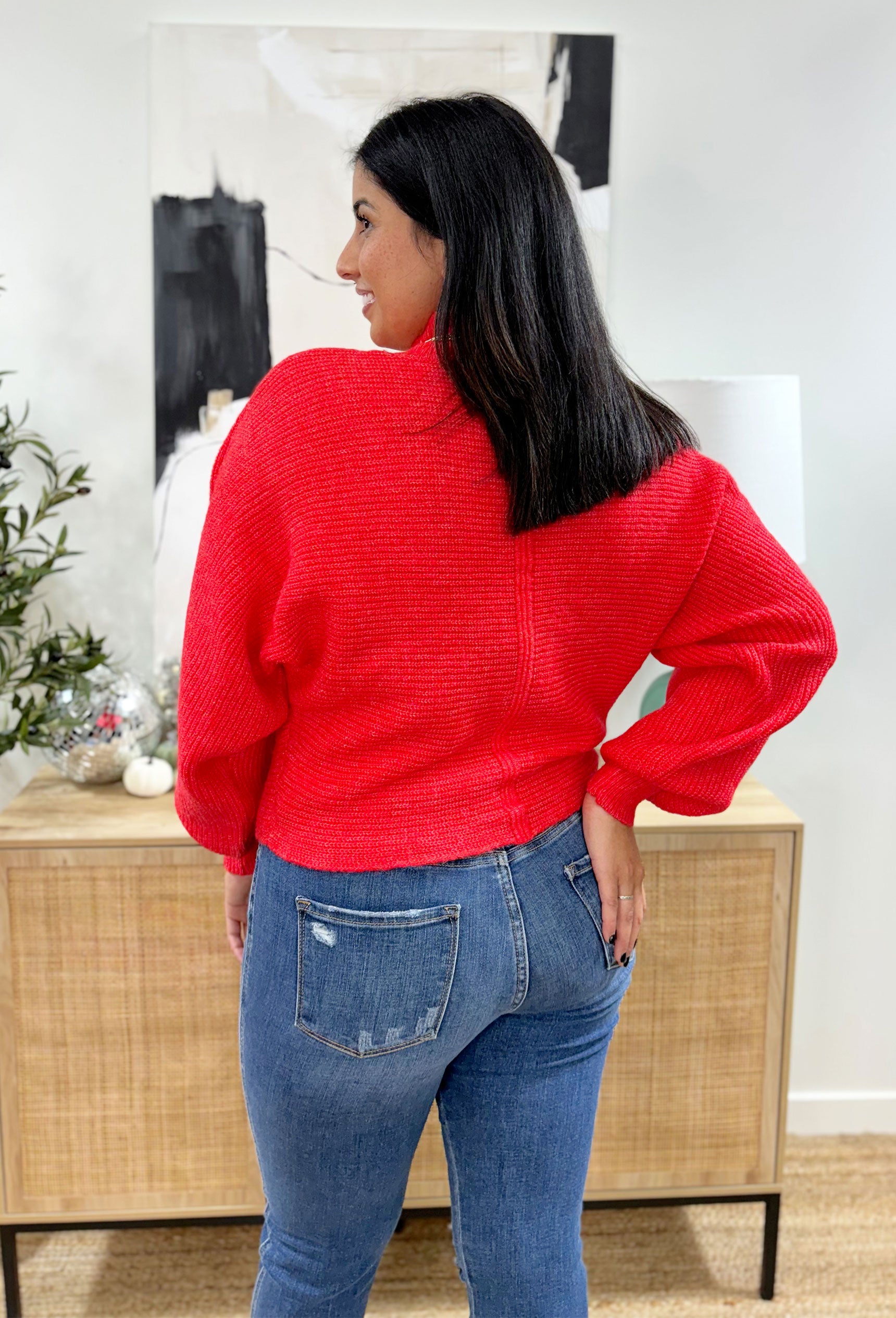 Wish You Best Sweater in Red, mock neck red knit sweater