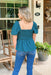 Wish You Were Here Top, teal green puff sleeve top with cinched pleats on the chest and loose bottom