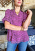 Wrong Idea Zebra Blouse, purple and burgundy zebra short sleeve blouse with v-neck