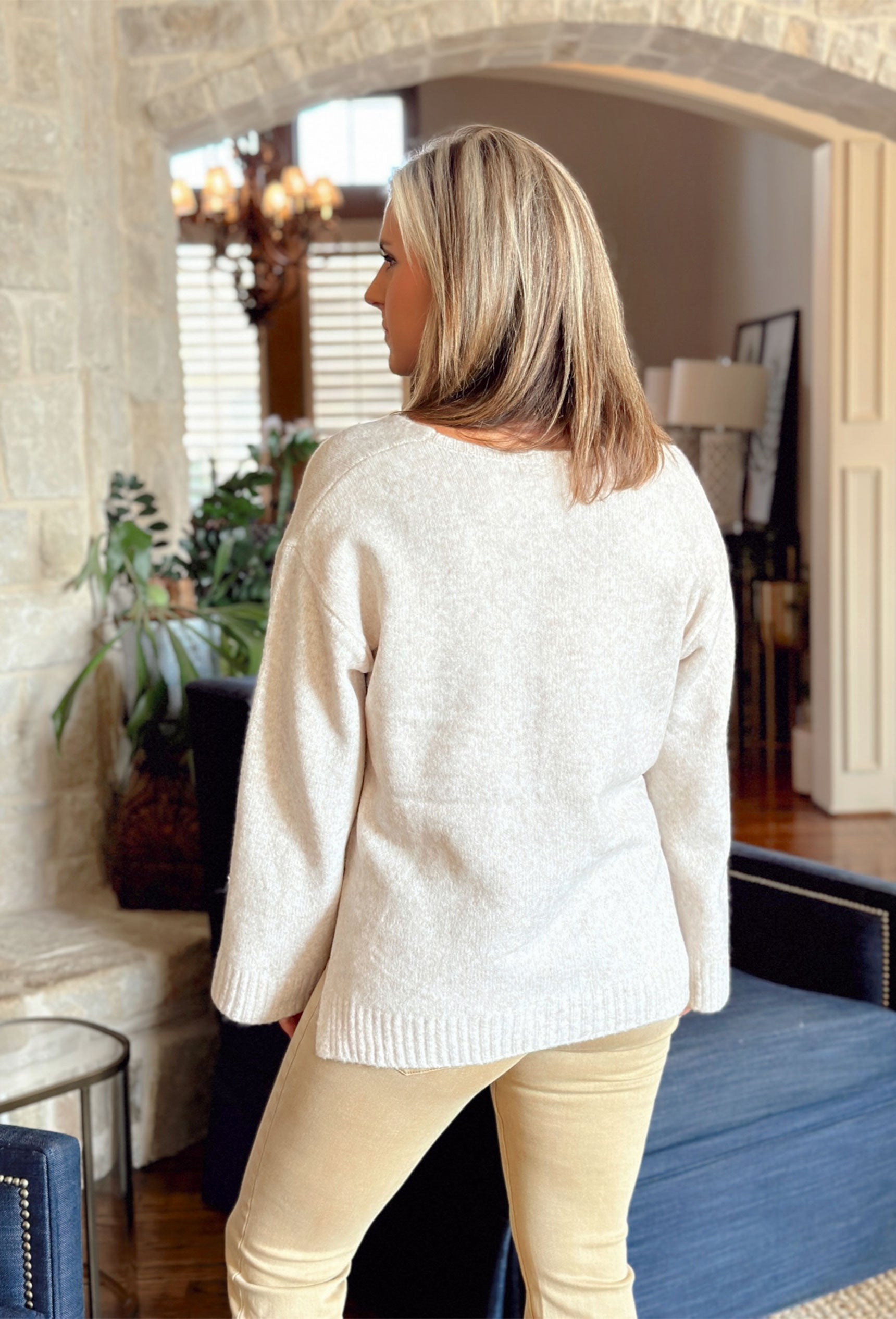 Z SUPPLY Modern Sweater in Light Oatmeal Heather, v-neck soft sweater