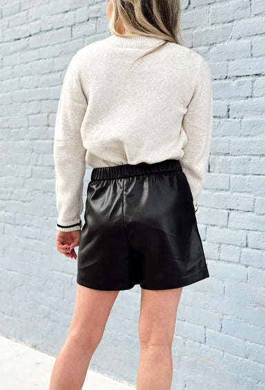 Z SUPPLY Tia Faux Leather Short, black faux leather shorts with elastic waistband and pockets