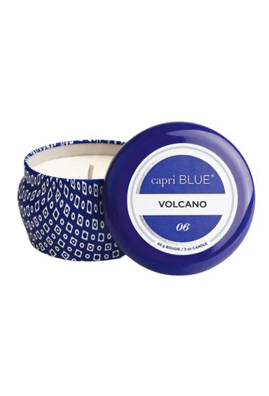 Volcano Blue Mini Tin, blue volcano tin can, volcano scent