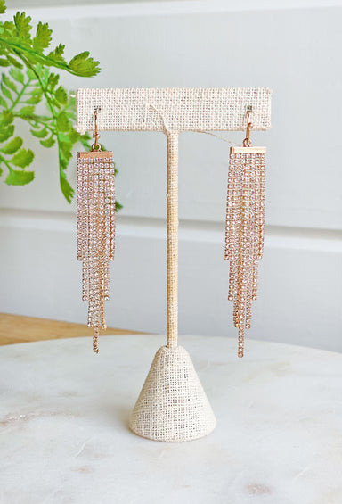 Add a Little Sparkle Earrings, gold pave drop earrings, fringe gold pave