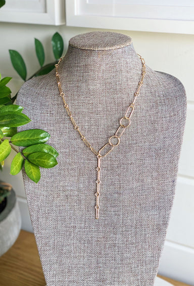 Addison Paperclip Lariat Necklace, lariat necklace, gold finish, lobster clasp