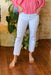 Addison Straight Ankle White denim by Flying Monkey, stretch denim with a high waist, ankle length, slight distressing on the knee and ankle with a straight leg