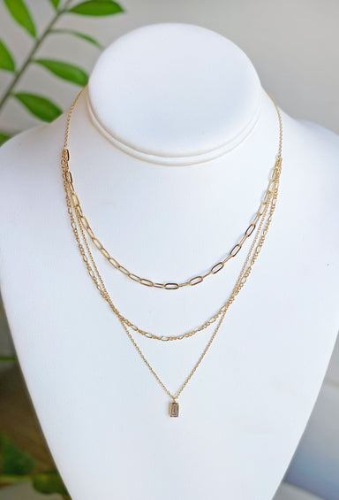 All I Want Layered Necklace, dainty layered necklace, 3 different chains, crystal charm