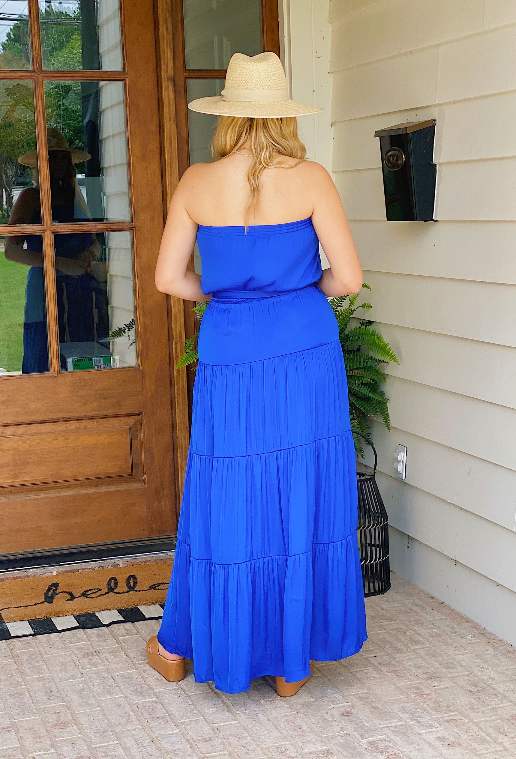 Along She Comes Maxi Tiered Dress, royal blue dress, tiered body, self tie detailing