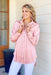 Aubrie Tunic Top in Peach, pink button up top, gold buttons