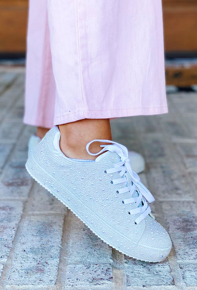 Bennett White Pearl Sneakers, White sneakers covered in Pearls