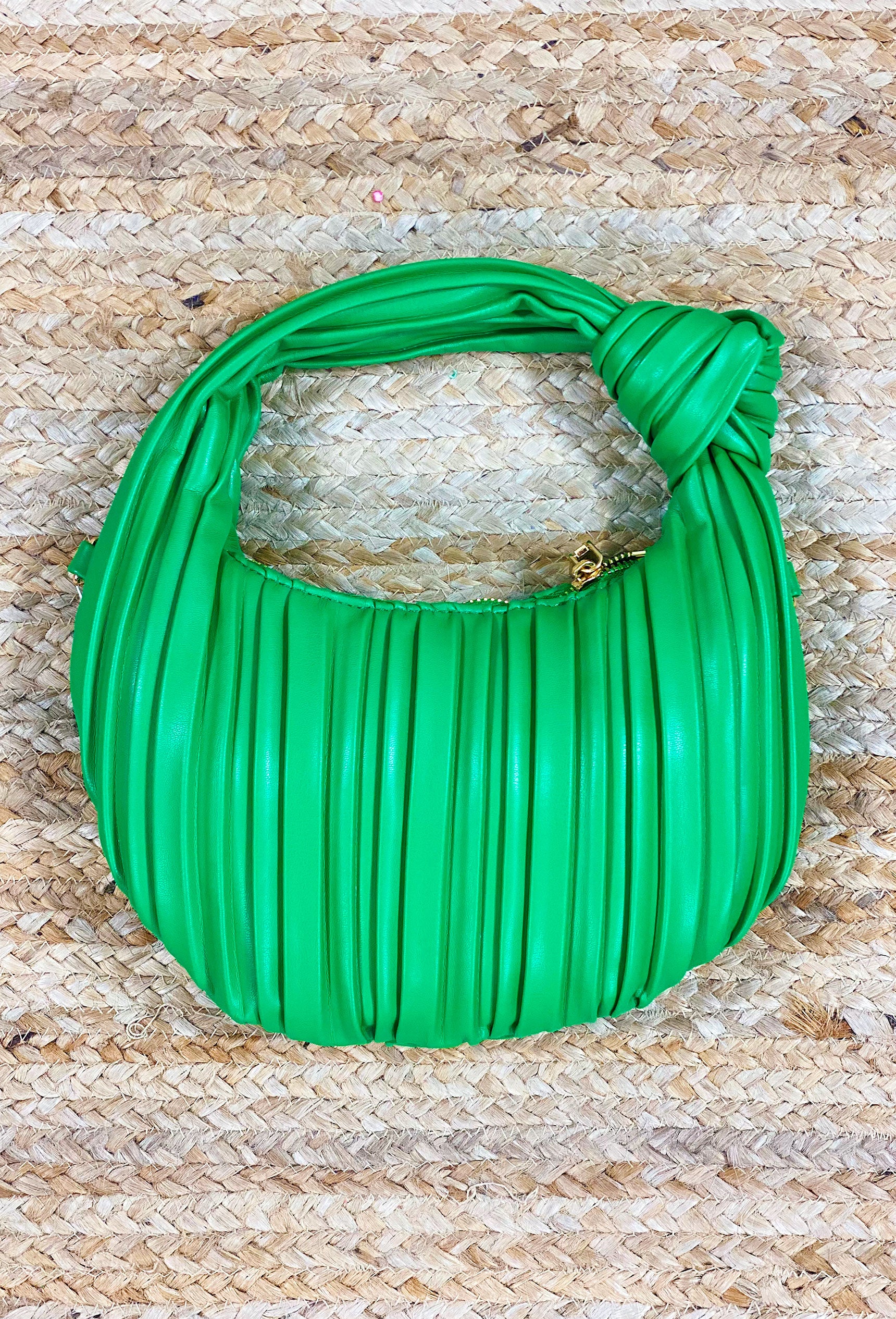 Beyond Words Purse in Green, green tophandle purse with faux knot in handle, zip closure