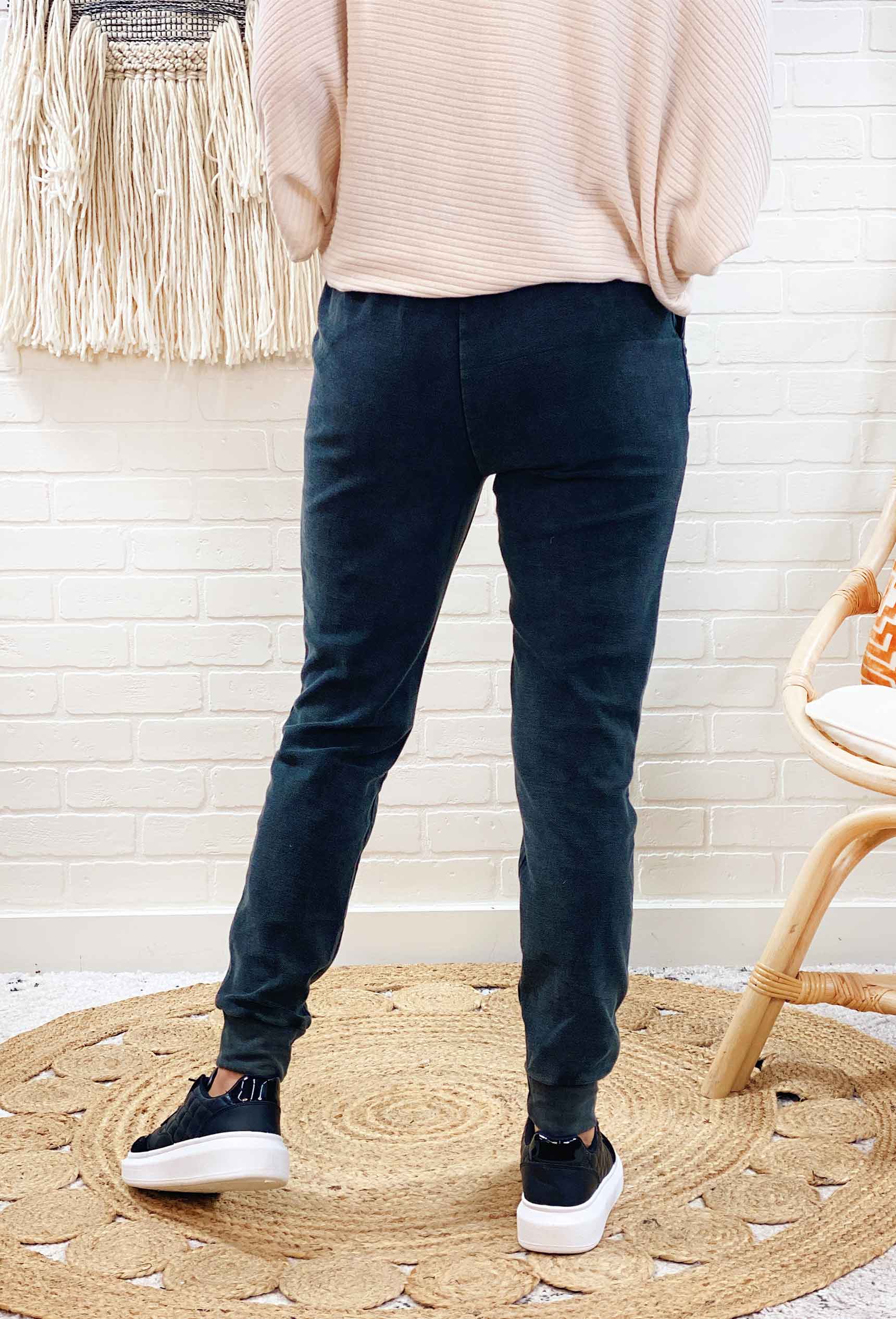 Black Washed French Terry Jogger Pants, jogger pants with drawstring waistline 