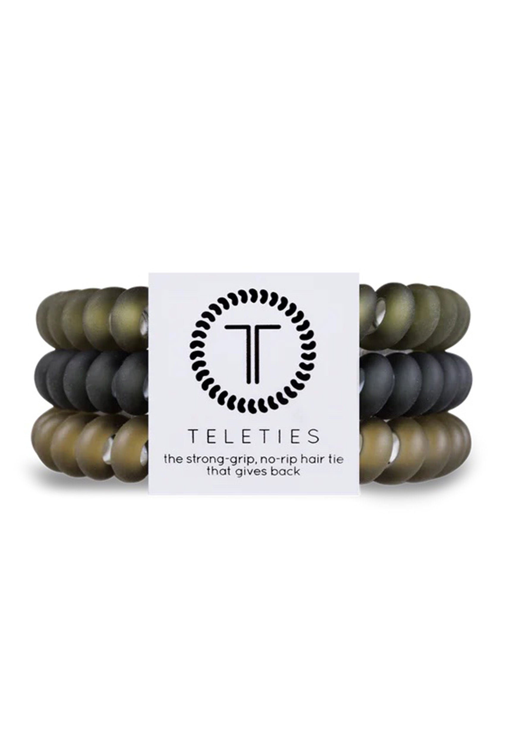 TELETIES Small Hair Ties - Cactus Green, set of 3 coil style hair tie, ombre from forest green to black