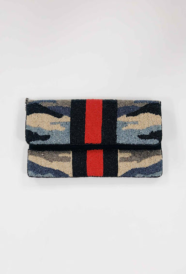 Camouflage Beaded Handbag, camo beaded bag with stripe detail