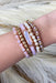Cascading Beaded Bracelet Set in Pink, set of 5 bracelets, pink and gold beads 