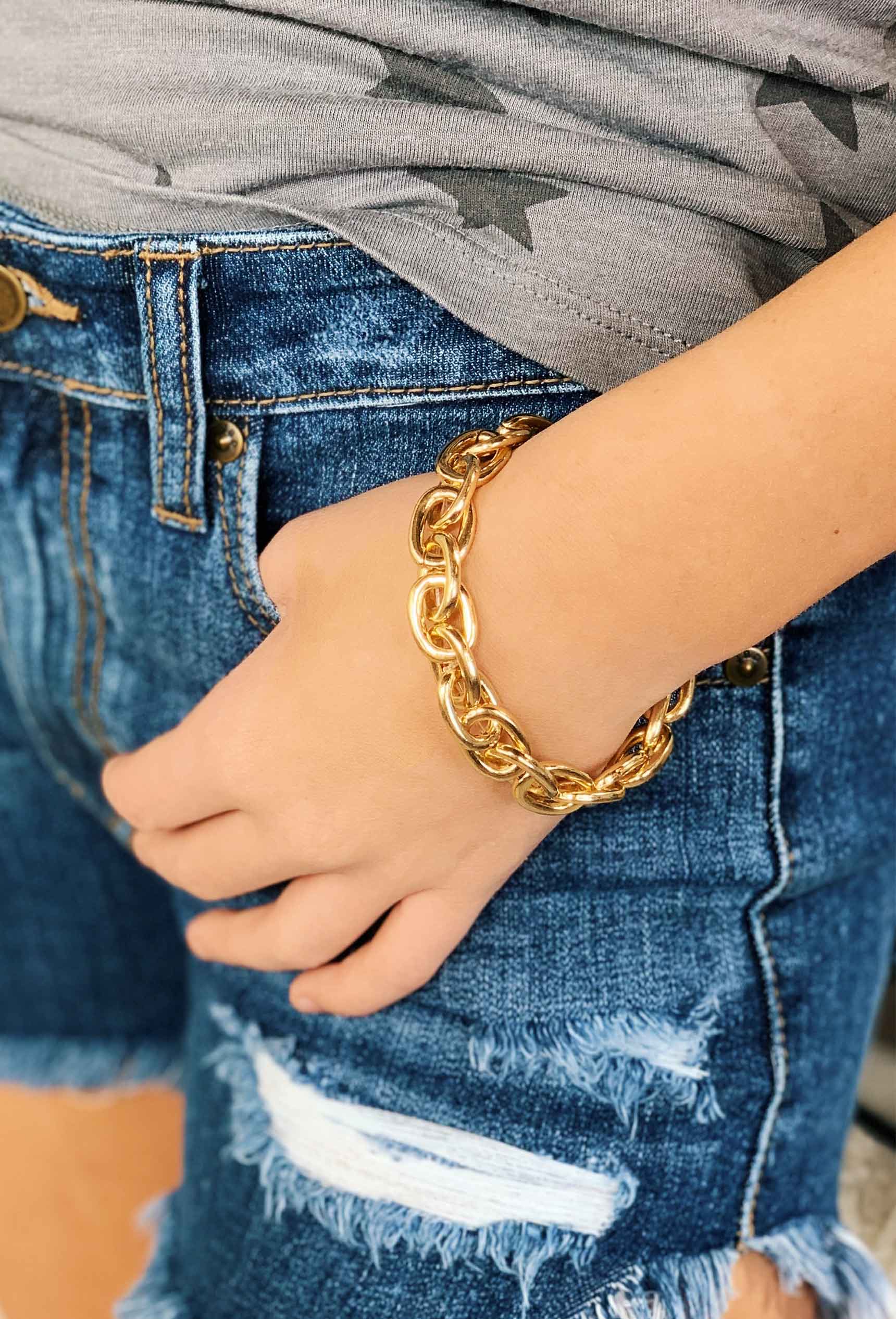Chain Link Gold Stretch Bracelet, gold stretch chain link bracelet 