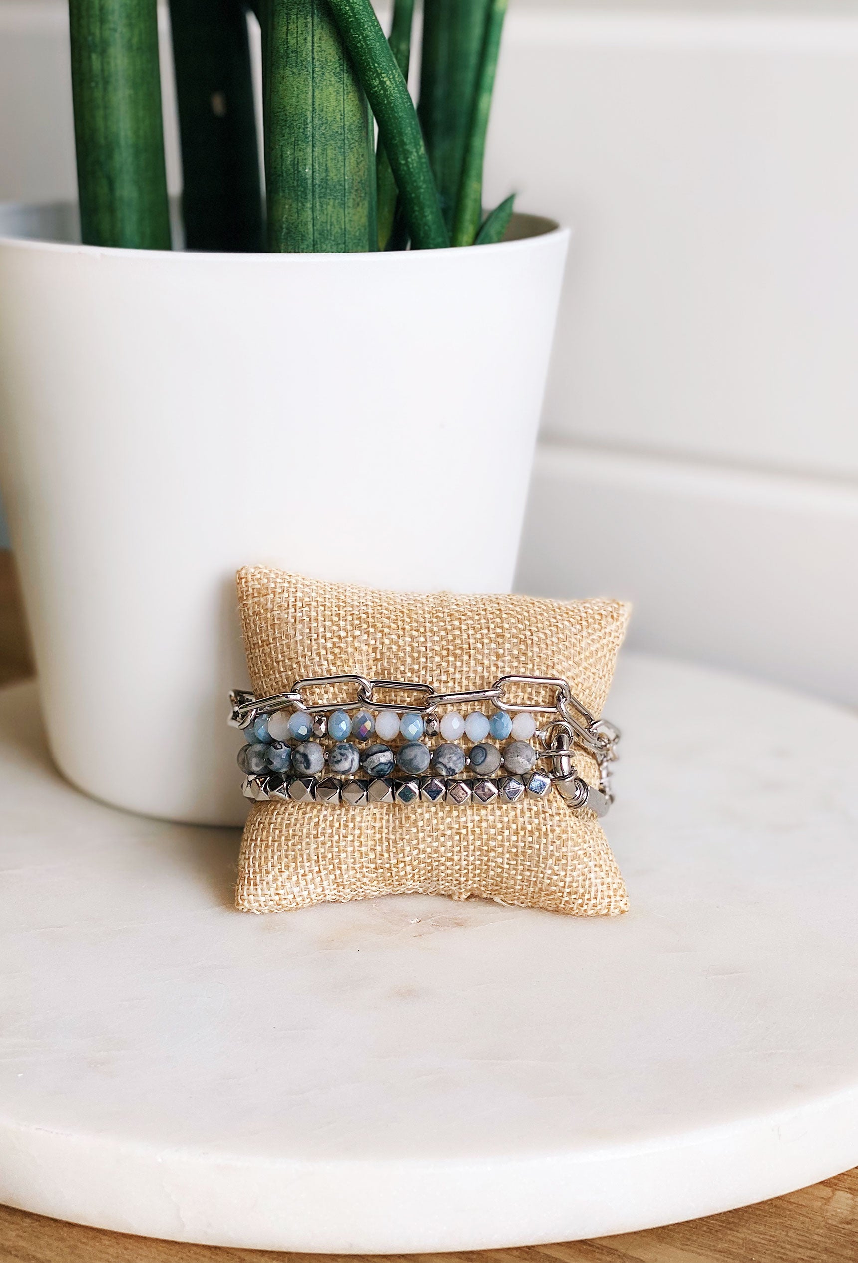 Chain Link & Hinge Bracelet Set, beaded bracelet with hinge clasp 