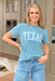 Cool Tones Texas Jersey Tee, two toned, blue Texas tee, with "Texas" written on front in a lighter blue
