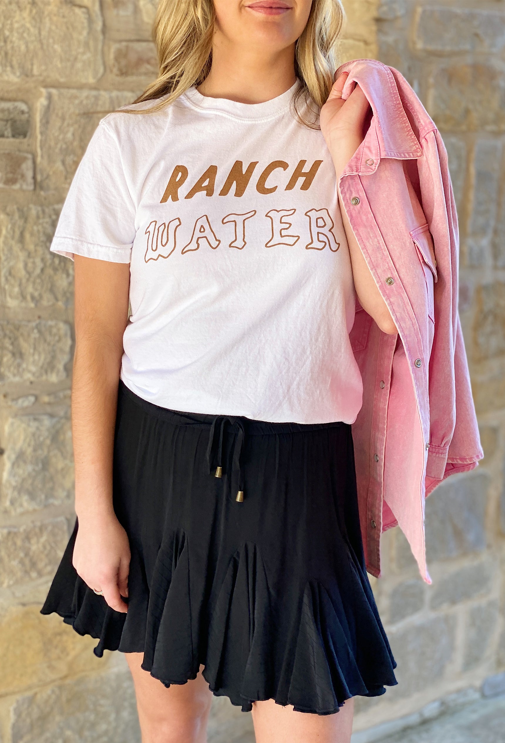 Charlie Southern: Ranch Water T-Shirt, white t-shirt with the words "ranch water" printed across the front