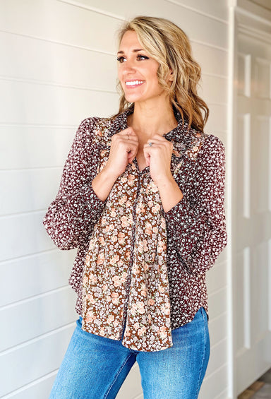Chasing Dreams Floral Button Up Top, floral button up top, collared neckline, two floral patterns