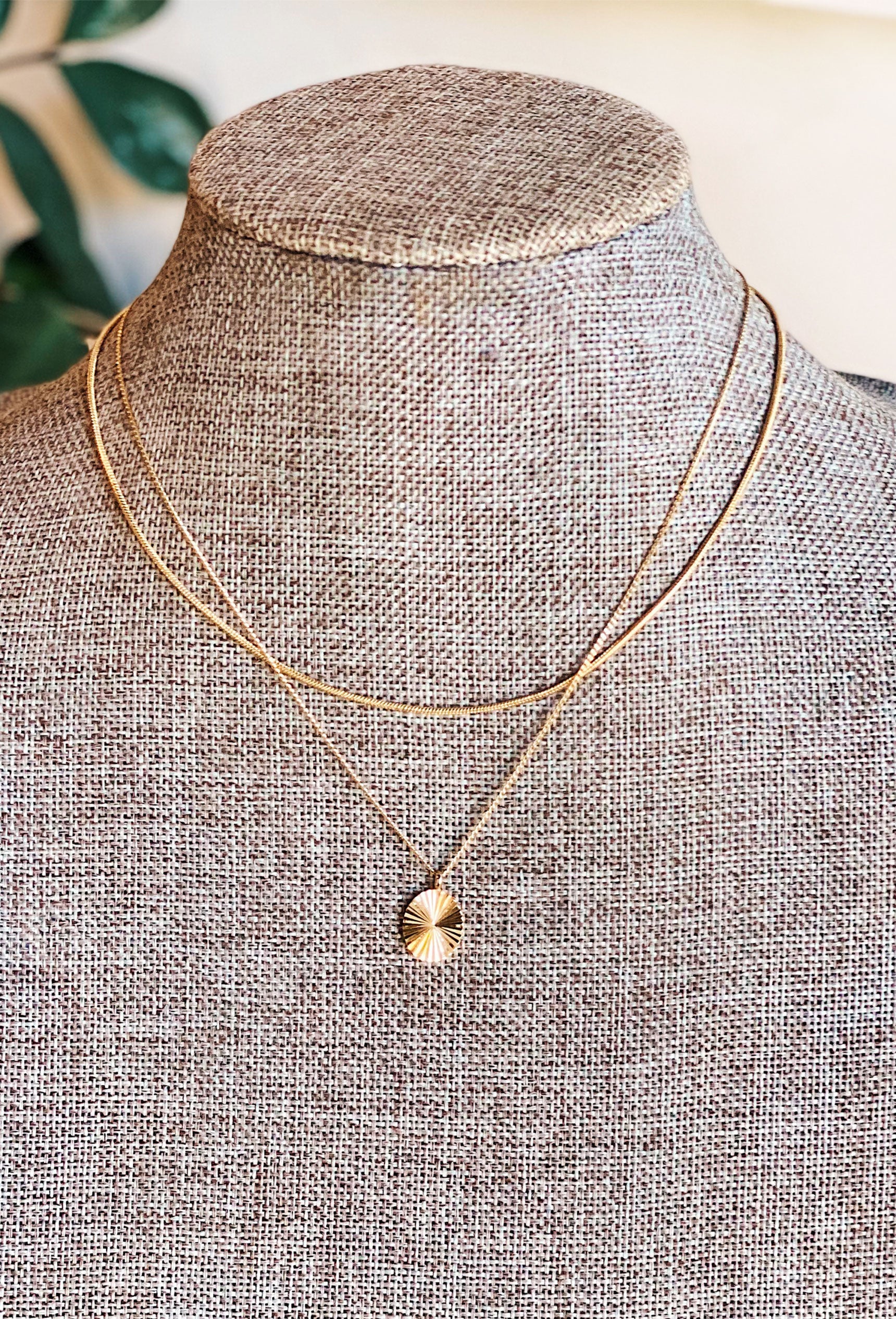 Columbus Textured Oval Necklace, gold dipped layered necklace with textured oval charm