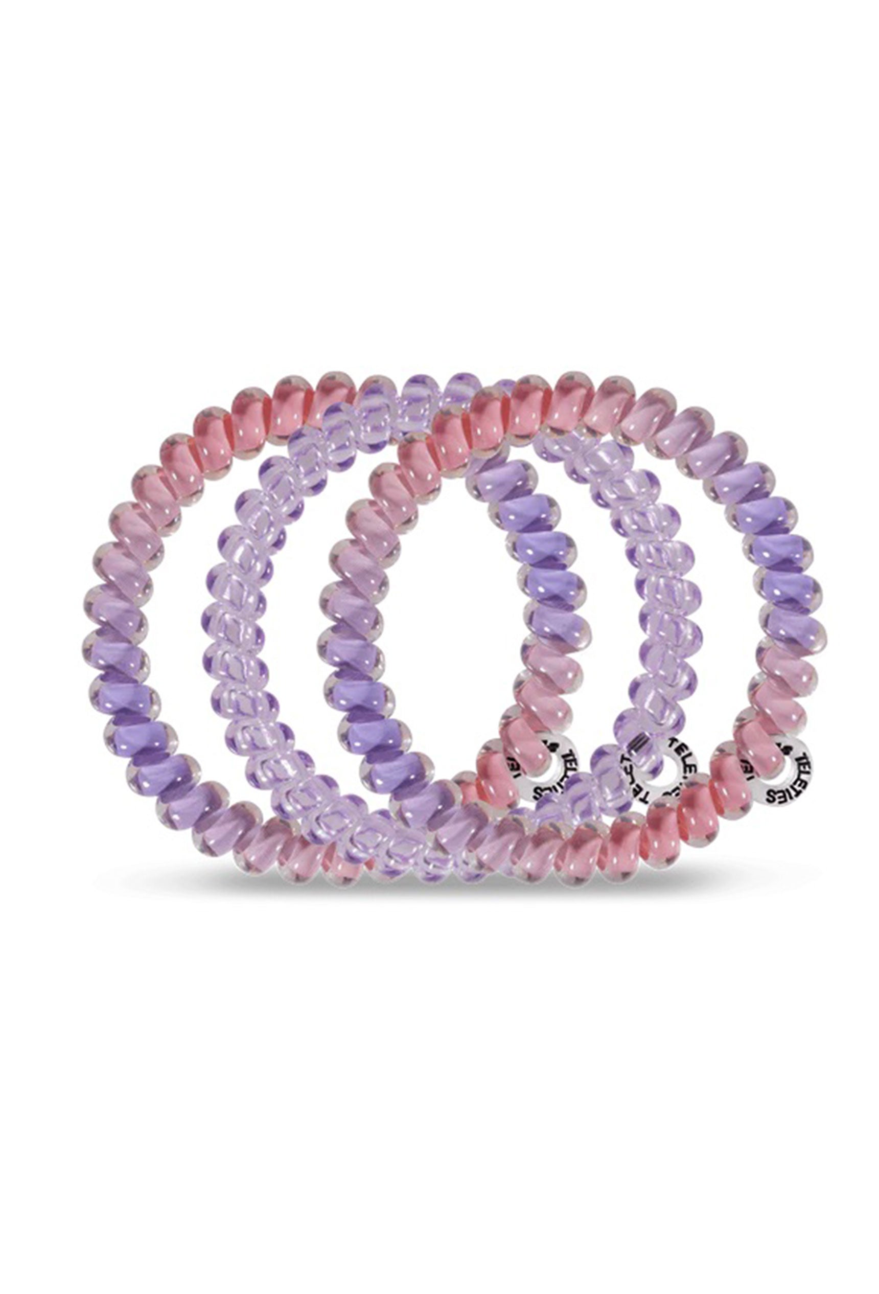 TELETIES Small Hair Ties - Cotton Candy Sky, set of three hair coils, purple and pink