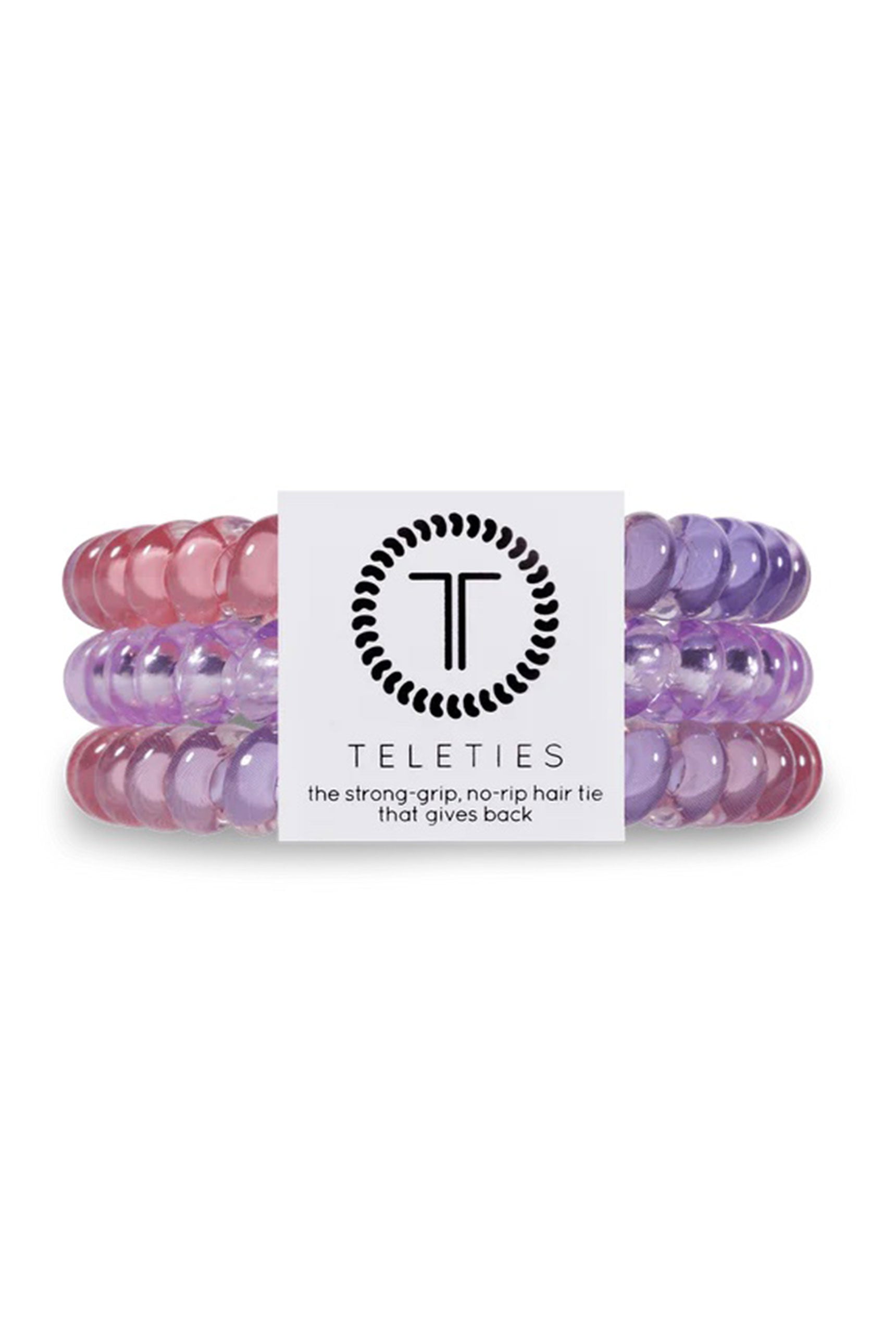TELETIES Small Hair Ties - Cotton Candy Sky, set of three hair coils, purple and pink