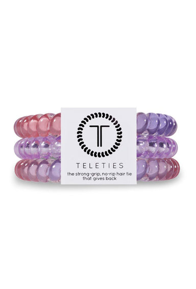 TELETIES Large Hair Ties - Cotton Candy Sky, set of 3 hair coils, purple and pink